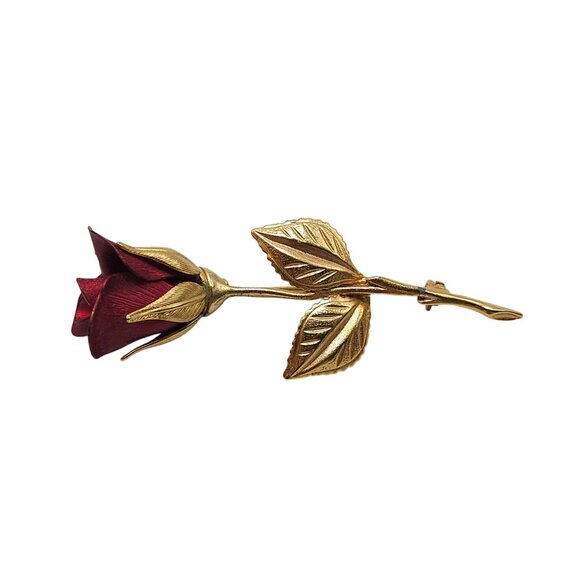Vintage Giovanni Signed Red Rose Gold Tone Brooch 3 Inches - Picture 1 of 5